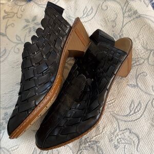 Rieker Black Woven Leather Slingback Flats